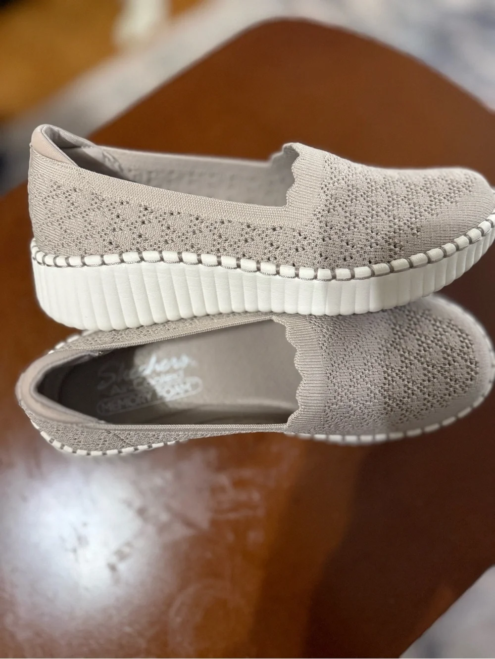 Skechers Beige Knit Slip-On Espadrille Flats